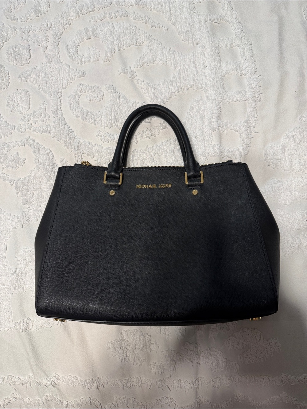 Michael Kors Black Saffiano Satchel with Gold Hardware